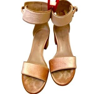 Blush velvet ankle strap heels